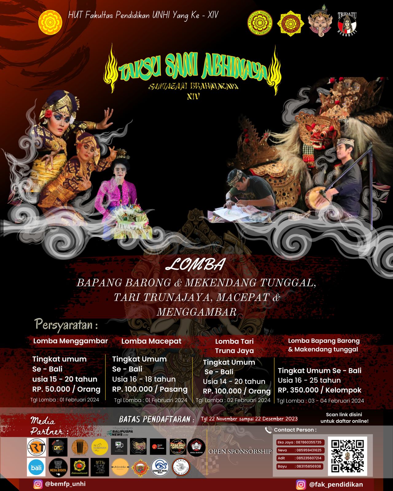 Lomba  Bapang Barong, Mekendang Tunggal, Tari Trunajaya, Macepat & Menggambar